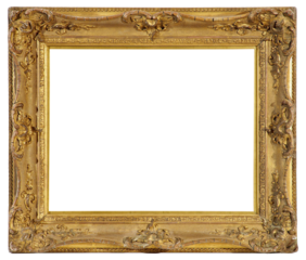 Gilded patterned frame of a painting in the Baroque style on a transparent background, in PNG format.