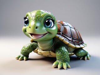 3D illustration of cute baby turtle isolated on white background