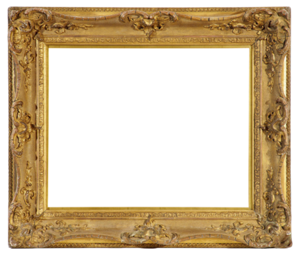 Gilded patterned frame of a painting in the Baroque style on a transparent background, in PNG format.