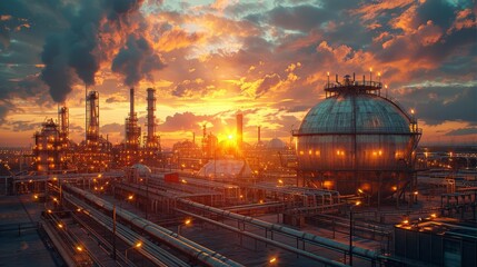 Fototapeta premium Industrial sunset scenery - generative ai