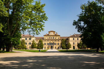 Parma city park showcasing Ducal Palace, historic architectural photography