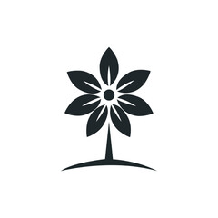 Flower icon silhouette ,vector botanical style logo with white background.minimalist flower plant. 