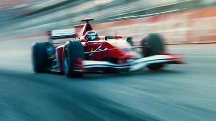 Racing car at high speed. Racer on a racing car passes the track. Motor sports competitive team racing. Motion blur background. 