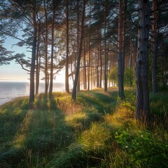 Obraz premium Landscape of the Baltic Sea. Dawn on the coast of Estonia. 