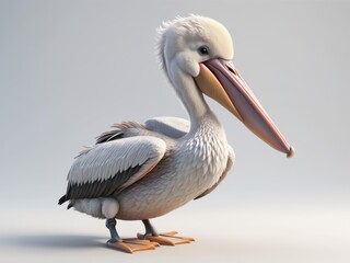 3D illustration of cute baby pelican isolated on white background