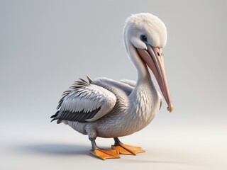 3D illustration of cute baby pelican isolated on white background