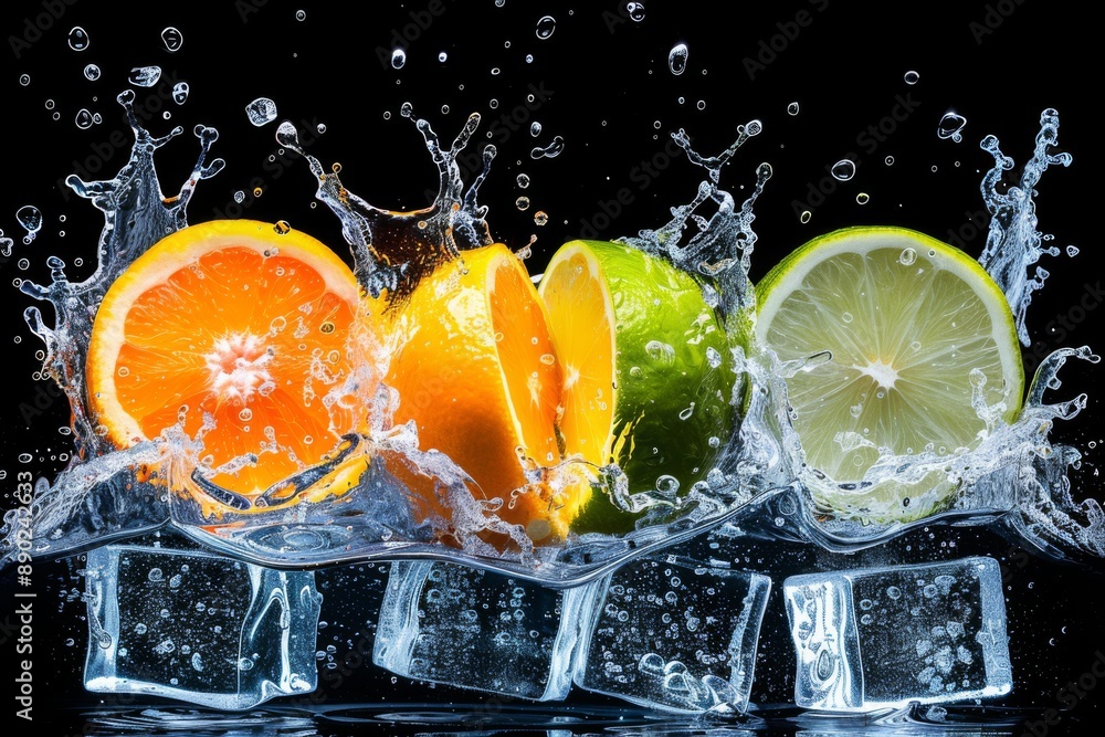 Aufkleber vibrant citrus fruit splash with orange lime and lemon slices emphasizing freshness and energy in a 