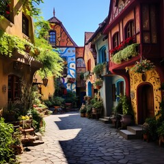 Colorful facades of houses in Alsace, France.