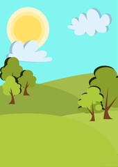 Fototapeta premium summer landscape in cartoon style in vector graphics
