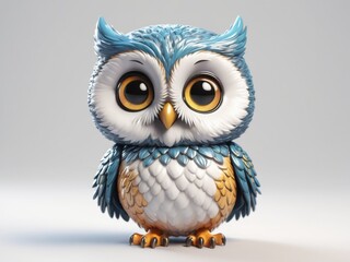 Obraz premium 3D illustration of cute baby owl isolated on white background