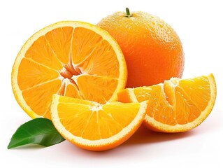 Fototapeta premium Oranges on White Background. Fresh Citrous Fruit Slices Isolated for Organic Food Concept