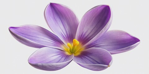 Delicate purple lilac blossom with tender petals and yellow center pops against a dark, mysterious black background, exuding elegance and serene sophistication.