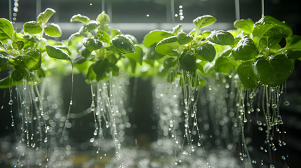 Aeroponics: Mists the roots of the plants with a nutrient solution, hanging roots technology for efficient plant growth