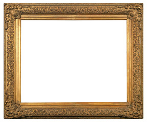 Golden picture frame on a transparent background, in PNG format.