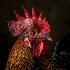 Close Up Portrait Of A Rooster With Red Comb And Wattles