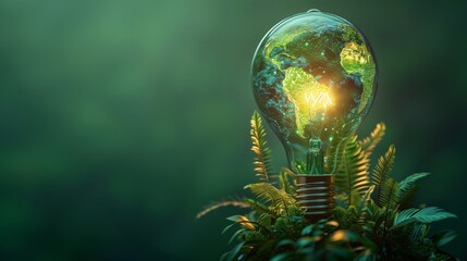 South America Renewable Energy with Green Light Bulb and Environmental Protection
