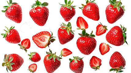 Collection of Fresh Ripe Strawberries on Transparent Background