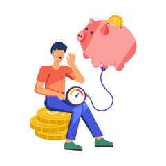 Worried man measuring high inflation rate, flat style illustration 

