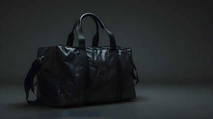 Black sport bag isolated on a transparent background. 