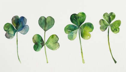 Watercolor Painting of Four Shamrock Leaves