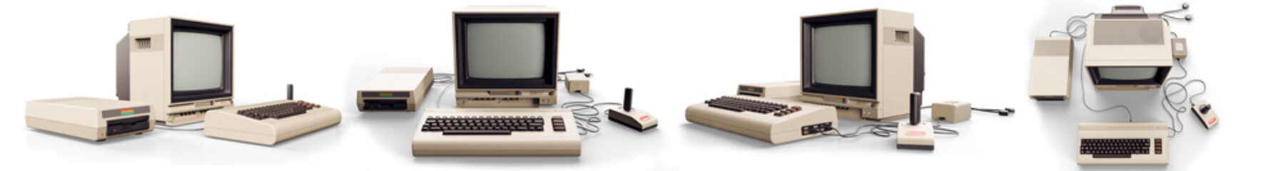 Fototapeta premium Old vintage retro Computer Set from the early 80´s with vintage CRT Monitor and Joystick in classic beige color high detailed