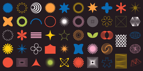 Contemporary abstract shapes for design. Various elements. Collection of objects for web, posters, banners, advertisements. Memphis. Some elements have editable stroke for comfortable editing. Part6