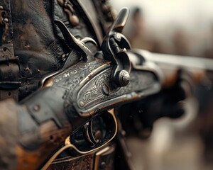 Historical reenactment scene, closeup on authentic costumes and props, bringing history to life