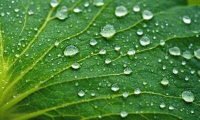 Close-up of water droplets on a green leaf