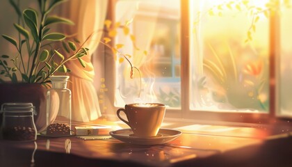 A Warm Cup of Coffee by a Window on a Sunny Day