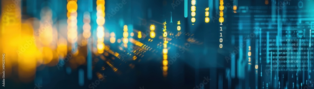 Poster abstract digital background with blurred lights and data lines. technology, data analysis, and futur