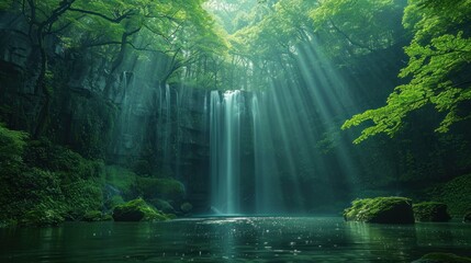 Waterfall in Lush Forest