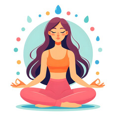 A young beautiful girl sitting in the lotus position, isolated on a white background, Flat vector Illustration