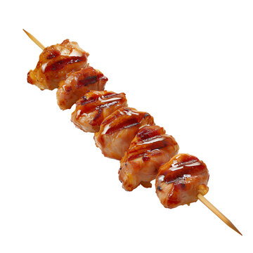 Highly realistic advertising photo of a juicy chicken pork beef isaw stick isolated on transparent background