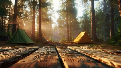 Fototapeta premium Morning Light on Forest Campsite