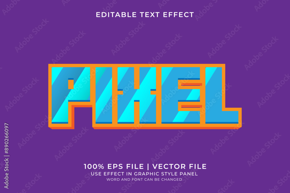 Poster 3d pixel text effect editable vector