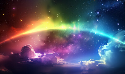 虹色の夜空と雲の景色