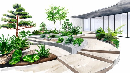 Obraz premium Conceptual sketches of futuristic botanical gardens, showcasing advanced plant species and innovative landscaping ideas