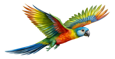 Fototapeta premium Multicolored Parrot Flying Isolated on Transparent Background, Generative AI