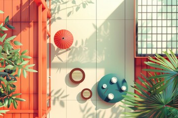 decoration flat design top view shoji screen theme animation Splitcomplementary color scheme