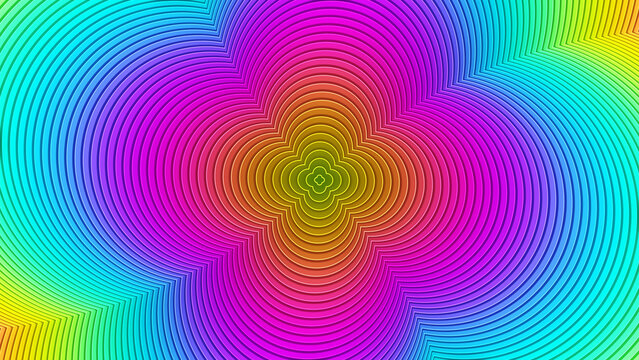 farbenfroher Hintergrund, konzentrische schwingende Kreise bilden ein fantasievolles Muster