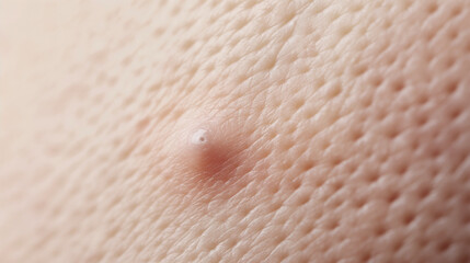 Fototapeta premium Extreme closeup of skin with a single pimple. Detailed view of skin texture and pore visibility
