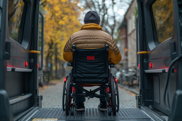 Wheelchair Transport. Accessible Car with Lift Ramp. Transport for Disabled Persons on Wheelchair. Bus concept for the disabled