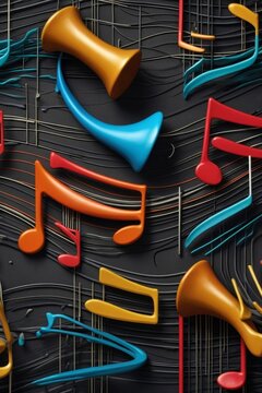 An abstract depiction of a musical concept where musical staves are transformed into waves symbolizing sound.