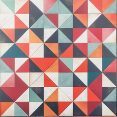 Colorful geometric pattern with triangles in red orange green and white