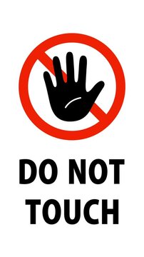 DO NOT TOUCH：手のひらと禁止マークのアイコン（縦長、白背景）