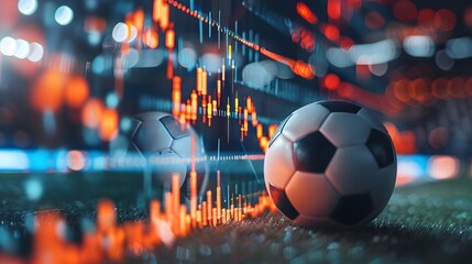 Soccer ball and stock charts - sports betting concept for soccer and futbol use. 