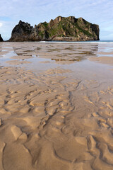 La Franca beach rock formations in Asturias, North coast of Spain. Nature backgrounds.