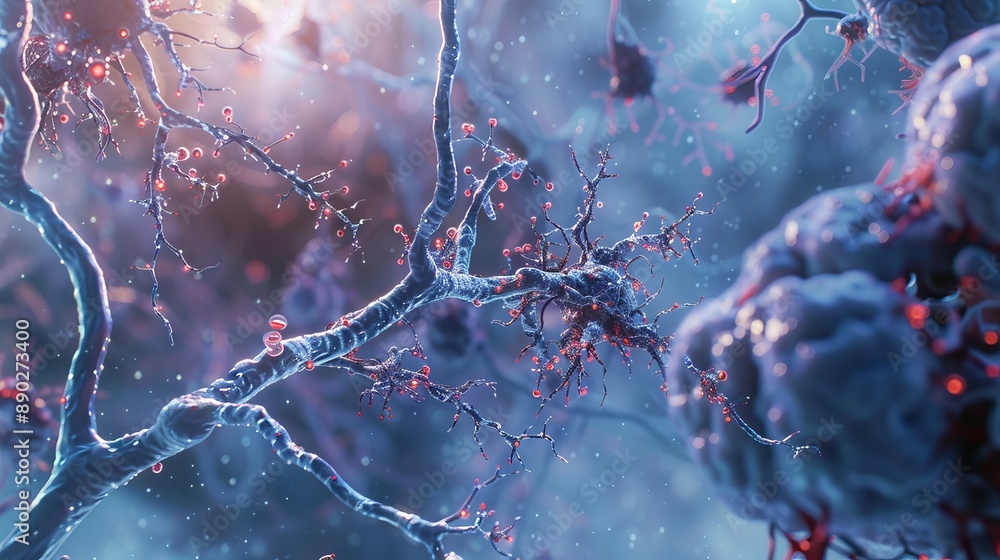 Aufkleber detailed microscopic image of a nerve cell with dendrites and synapses