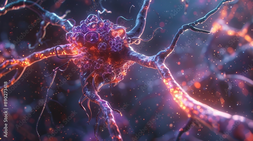 Poster a 3d render of a neuron with multiple dendrites