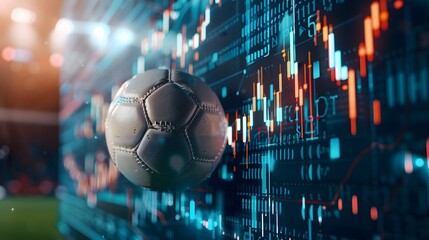 Soccer ball and stock charts - sports betting concept for soccer and futbol use. 